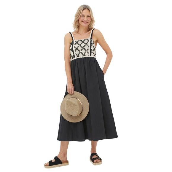 FatFace Women’s 12 Black Crochet-Top Maxi Dress – Boho Chic, Pockets - Picture 1 of 8